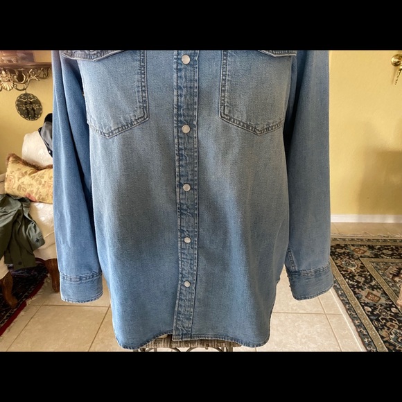 H&M Blue Oversized Jean Shirt Jacket Back Pleat - Picture 4 of 11